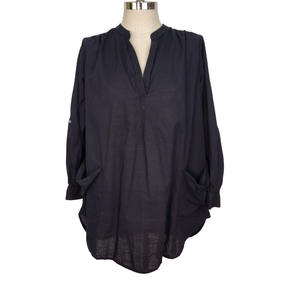 Seafolly Australia Womens Large Black Cotton Gauze Beach Cover Up Tunic Top